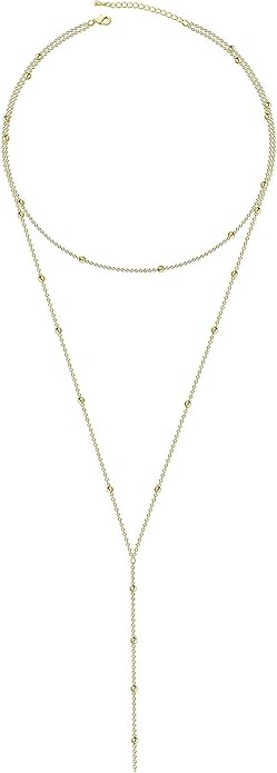 Gold Y Necklace for Women 14K Gold Plated Y-Shaped Drop Necklaces CZ Long Necklace Cubic Zirconia Pendant Layered Long Lariat Necklace Women Jewelry