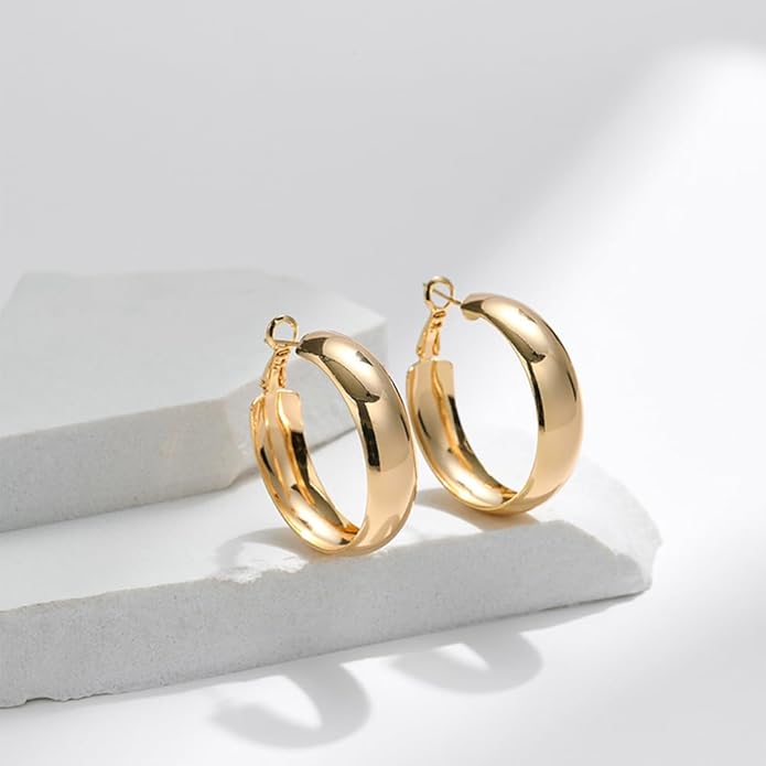 8YEARS Chunky Gold Hoop Earring for Women, 18K Gold Plated Lightweight Thick Hoops, Hypoallergenic Trendy Jewelry for Gift