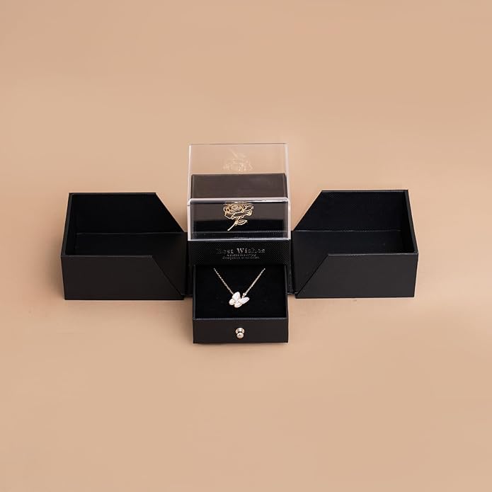 18K Rose Gold Sterling Silver Butterfly Necklace for Women, Mother of Pearl Pendant Necklace, Valentines Day Gift for Her, Wife, Mom, Gift Ready in Elegant Jewelry Box