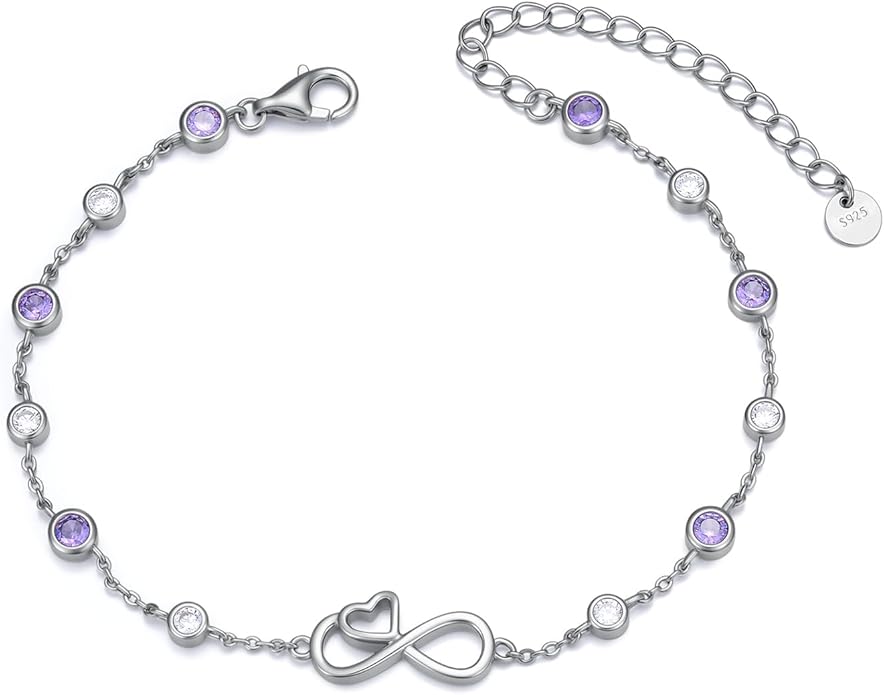 Infinity Love Heart/Claddagh Bracelet for Women 925 Sterling Silver Charm Link Bracelet Adjustable Valentine’s Day Jewelry Gift for Her