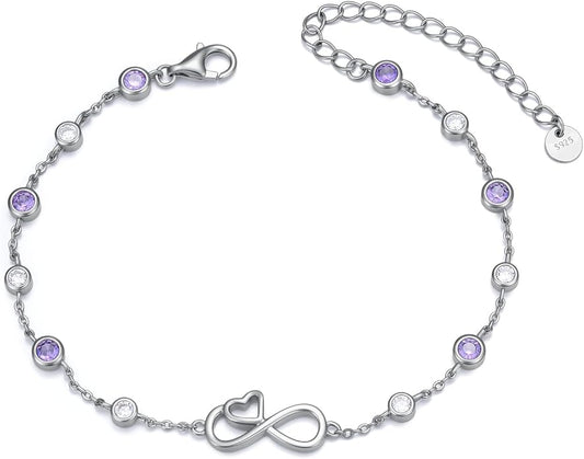 Infinity Love Heart/Claddagh Bracelet for Women 925 Sterling Silver Charm Link Bracelet Adjustable Valentine’s Day Jewelry Gift for Her