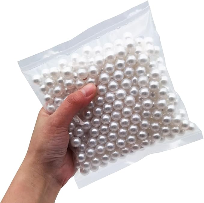 INSPIRELLE 340pcs White Undrilled ABS Art Faux Pearls for Vase Fillers, 12mm No Hole Makeup Beads to Hold Brush Eyeliner, Imitation Round Pearl Beads for Table Scatter Home Wedding Decoration