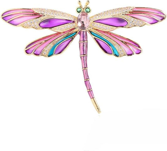 14K Gold Dynamic Dragonfly Brooch with Moissanite Wing Design, A Day-to-Night Transition Accessory, Suitable for Office and Dinner Parties