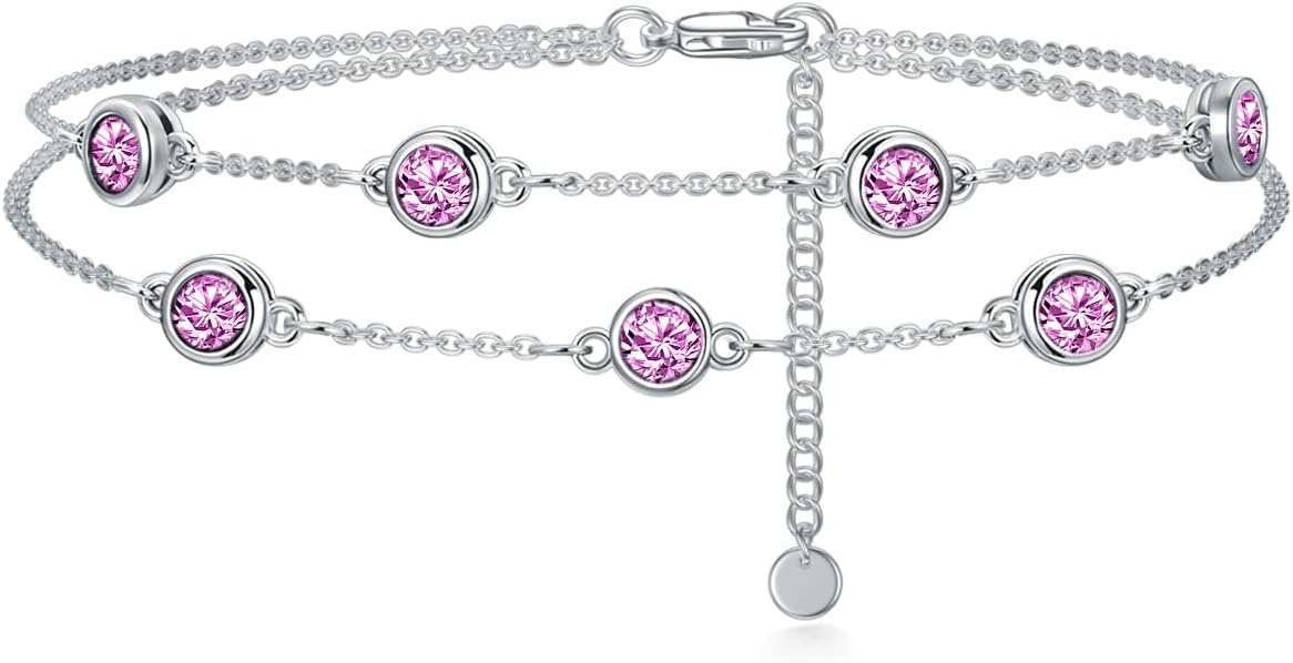 Dorunmo Birthstone Anklet Bracelets for Women 925 Sterling Silver Birthday Mother's Day Jewelry Gifts for Wife Mother Her