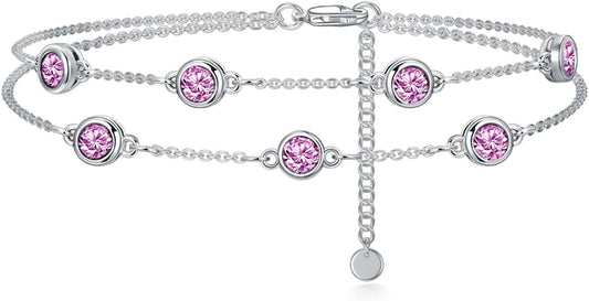 Dorunmo Birthstone Anklet Bracelets for Women 925 Sterling Silver Birthday Mother's Day Jewelry Gifts for Wife Mother Her