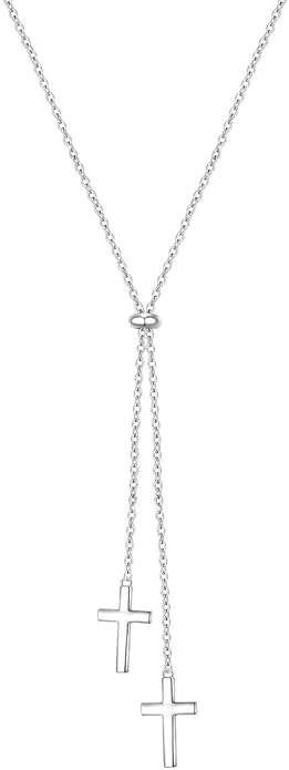 FLYOW Long Chain Dainty Lariat Necklace Simple Style 925 Sterling Silver Heart Pendant Adjustable Y Shaped Necklace Jewelry