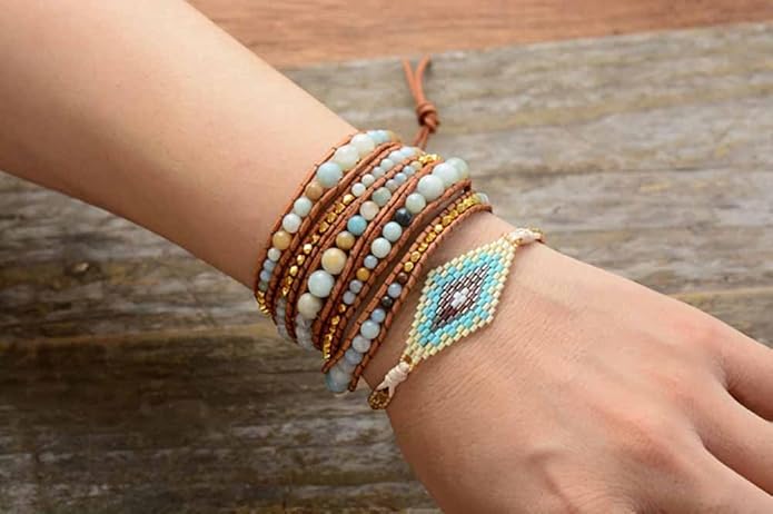 ZOSOJONA Boho Wrap Bead Bracelet for Women - Handmade Adjustable Natural Stone Beaded Bracelets Rope Yoga Healing Bracelet Bangle Hippie Jewelry