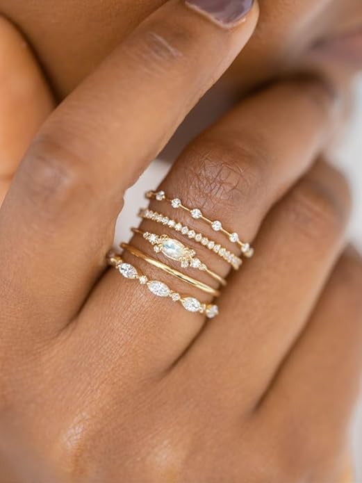 Honsny Stackable Gold Rings for Women Set Dainty 18K Gold Plated Cubic Zirconia Thumb Rings Thin Eternity Engagement Rings