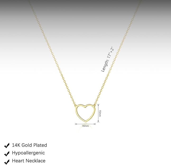 Cute Heart Necklace Dainty 18k Gold Plated Tiny Heart Pendant Choker Necklaces Small Gold Love Open Heart Chain Necklace for Women Simple Gold Necklace for Women Trendy Jewelry
