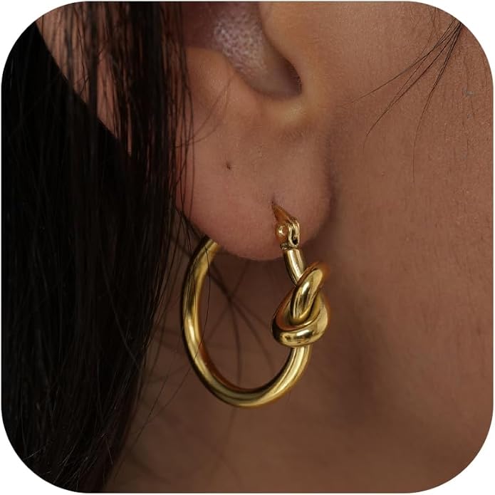 Hoop Earrings for Women 14K Gold Plated/Silver Hoops Simple Knot Huggie Small Hoop Earrings Set Trendy Hoops Everyday Wear Earrings for Women Jewelry