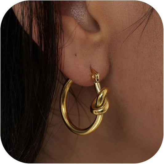 Hoop Earrings for Women 14K Gold Plated/Silver Hoops Simple Knot Huggie Small Hoop Earrings Set Trendy Hoops Everyday Wear Earrings for Women Jewelry