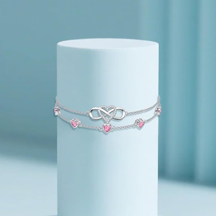 Dorunmo 925 Sterling Silver Infinity Heart Birthstone Anklet Bracelets for Women Best Mother's Day Birthday Jewelry for Wife Girlfriend Mom Her