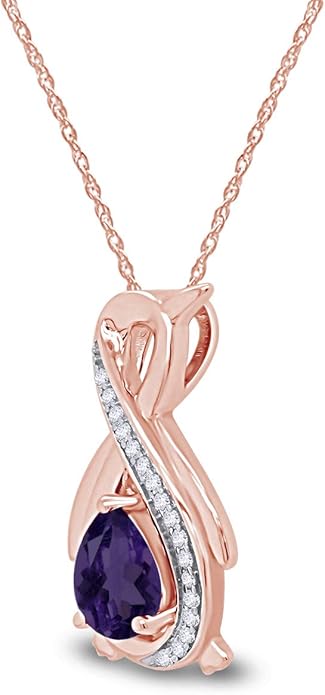 Infinity Penguin Pendant Necklace for Women, 14K Gold Over Sterling Silver with Pear & Round Cut Simulated Birthstone & White Diamond Accents, Dainty Animal Jewelry Gift with 18" Chain