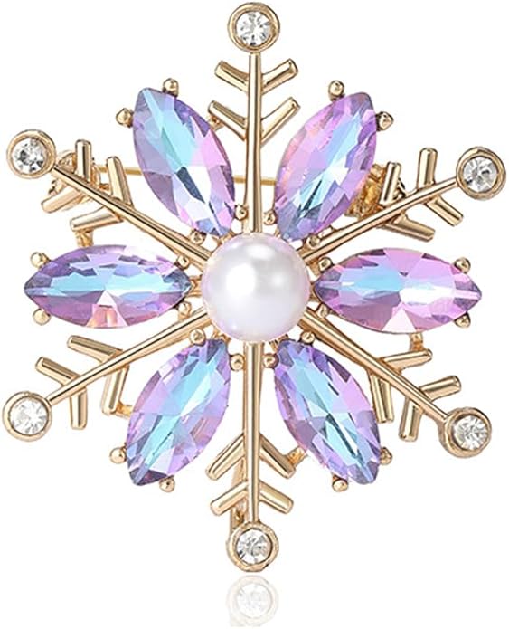 Crystal Snowflake Brooch for Women - Rhinestone Winter Pin with Pearl - Elegant Christmas Accessory for Clothing, Hat, Bag, Skirt - Birthday Party Costume Jewelry