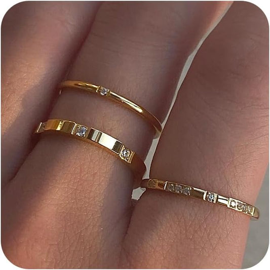 WFYOU Gold Rings for Women that Don't Tarnish Cubic Zirconia Ring Stackable Rings for Women Dainty 14K Gold Plated Rings Set Wedding Bands for Women Gold Jewelry Ring Size 6 7 8 9 10