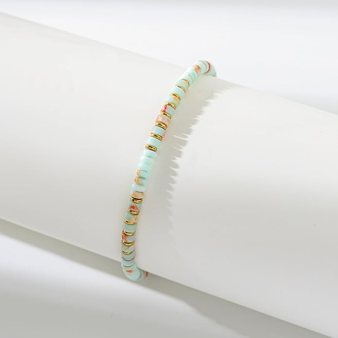 XIJIN Natural Stone Beaded Anklets for Women Handmade Beach Boho Turquoise Beads Ankle Bracelet Jewelry Gift for Her