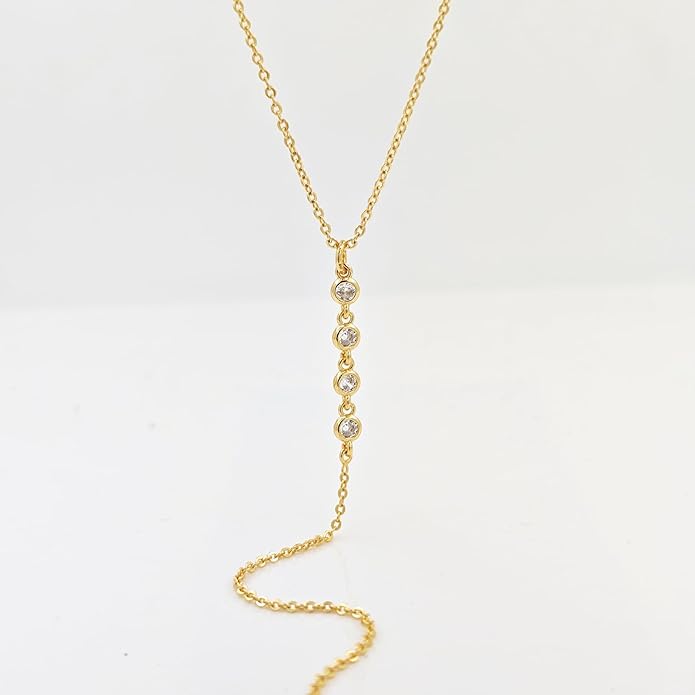 Lariat Gold Necklace for Women, Dainty Long Necklace 14k Gold Plated/Silver Y-Shaped Layered Beaded Chain Drop Necklaces for Women Trendy Simple Gold Jewelry for Women Gifts