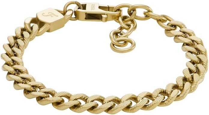 Fossil Men's Plated Stainless Steel Engravable Personalized Gift ID, Chain or Cuff Bracelet for Men