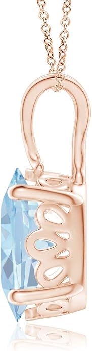 Angara Natural Aquamarine Solitaire Pendant for Women | Vintage in 14K Solid Gold/Platinum With 18" Chain | March Birthday, Anniversary, Gemstone Jewelry Gift