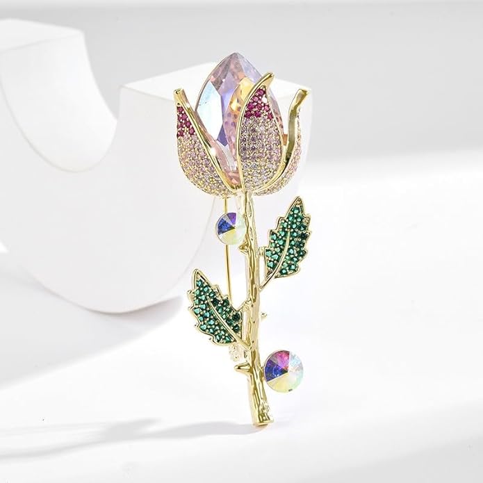 Flower Brooch for Women Girls Flower Rhinestone Brooch Gold Plated Lapel Pin Clothing Accessory Wedding Gift Fashion Jewelry for Mom Wife