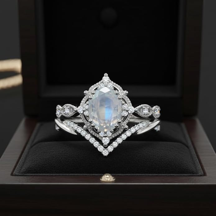 Oval Cut Vintage Gemstone Engagement Rings set for Women S925 Sterling Silver/10K/14K/18K Gold Birthstone Promise Anniversary Bridal Set Ring for her