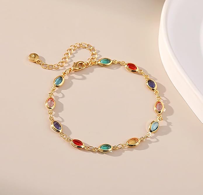 18K Gold Plated Anklet for Women Multicolor Crystal Ankle Bracelets Boho Adjustable Chain Anklets
