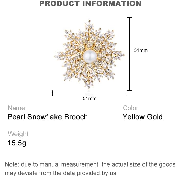 14K Gold Handmade Snowflake Brooch, Adorned with Natural Pearls and Moissanite, Sophisticated Women's Jewelry, Perfect Birthday and Special Occasion Gift