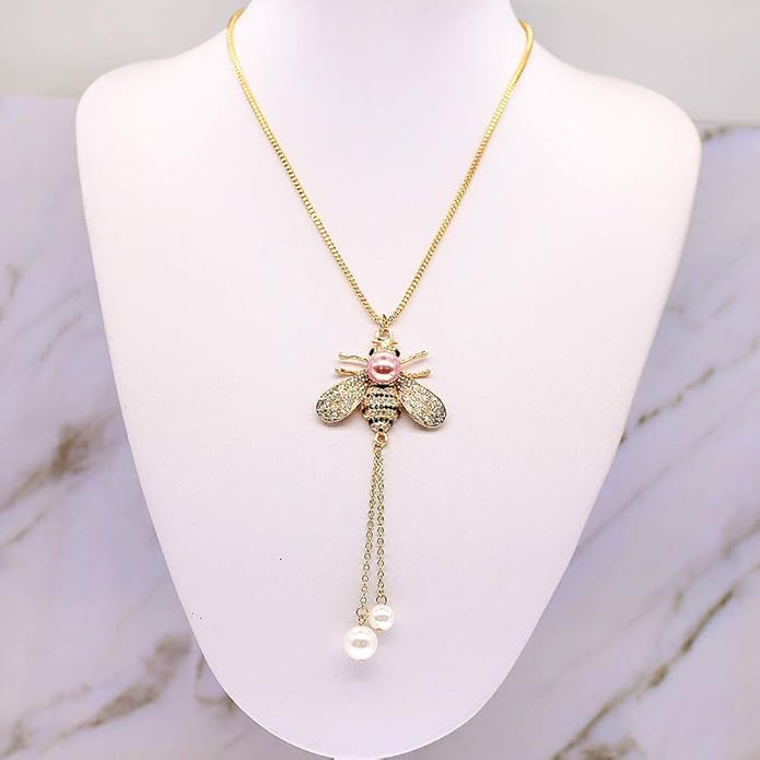 Honey Bee Brooches Crystal Insect Themed Bee Brooch Animal Fashion Shell Pearl Brooch Pin Gold Tone