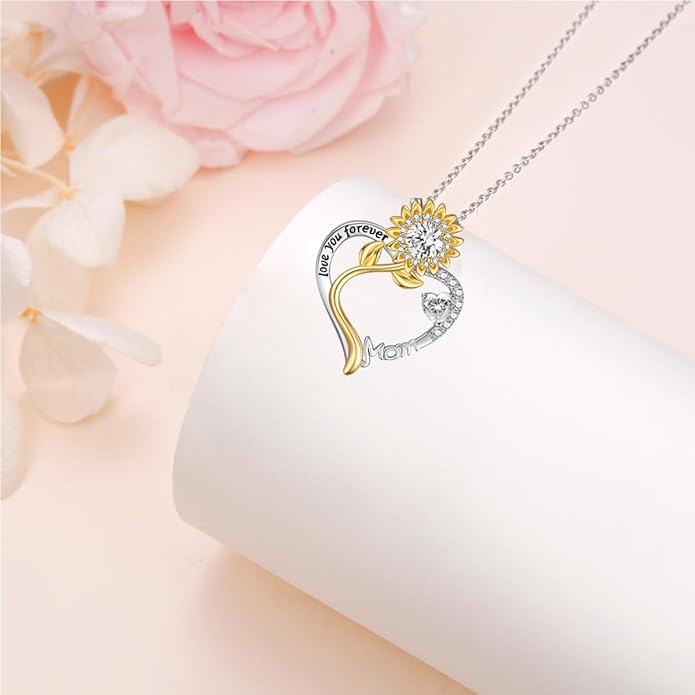 S925 Heart Necklace for Mom Wife Women S925 Sterling Silver Pendant Necklace Jewelry Gift for Mother's Day Birthday Christmas Wedding Thanksgiving Day Gift