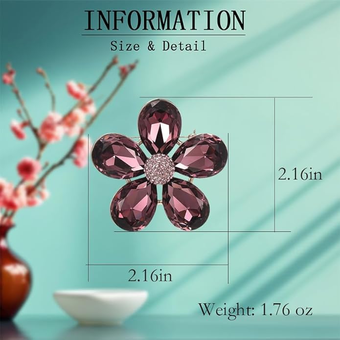 Flower Brooch Pin - Rhinestone Flower Pin 18k Gold Plated - Thanksgiving Day, Birthday, Wedding Gifts for Mom, Wife