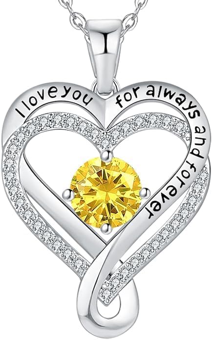 Birthstone Infinity Heart Necklace for Women Wife Girlfriend Mom Daughter Gifts S925 Silver Jewelry For Anniversary Rose Gold Gifts For Birthday Christmas Mothers Valentines Day