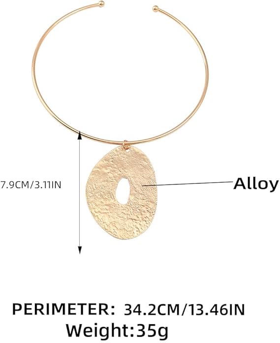 African Jewelry Gold Plated/Silver Choker Necklace for Women Men Unisex,Metal Circle Collar Necklace Irregular Pendant Necklace Statement Costume Ethnic Tribal Accessories