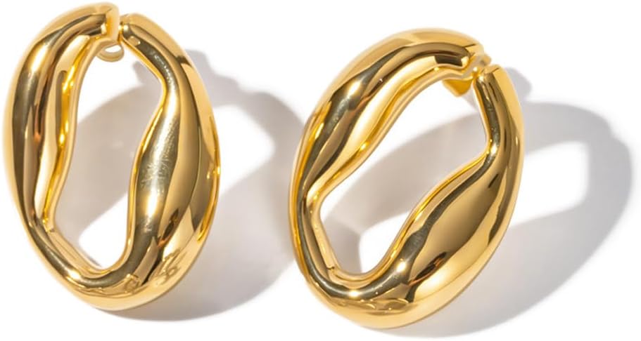 8YEARS Chunky Gold Hoop Earring for Women, 18K Gold Plated Lightweight Thick Hoops, Hypoallergenic Trendy Jewelry for Gift
