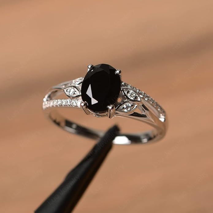 925 Sterling Silver Oval Shaped 8X6 MM Gemstone Ring Leaf Engagement Ring for Women Jewelry