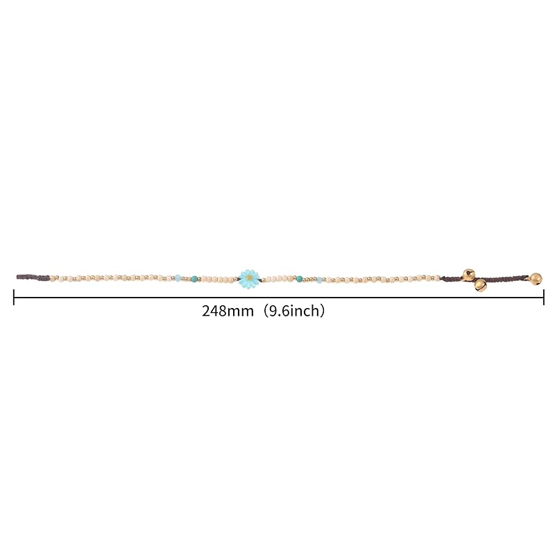Made by Nami Boho Surfer Anklet Waterproof & Adjustable Beaded Anklets for Women Beachy Ankle Bracelet Made from Waxed Cotton Rope and Beads for Summer and Hippie Style (White Flower)