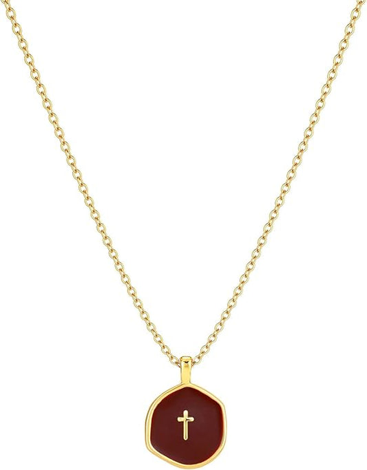 Tewiky Cross Necklace for Women-Dainty Simple 14k Gold Plated Cross Pendant Cute Necklaces for Women Jewelry