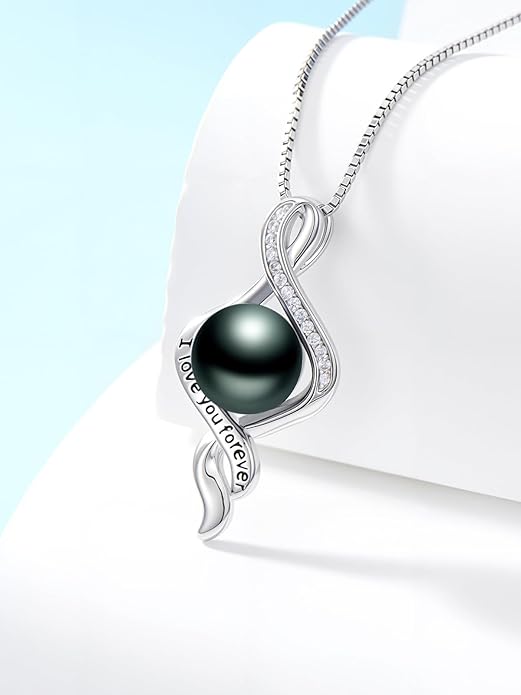 KANNSOAR Tahitian Black Pearl 18K White Gold Plated Sterling Silver Heart/Infinity/Four Leaf Clover Pendant Necklace Jewelry Gifts for Women Wife Mom Girlfriend Wedding Birthday Anniversary Christmas