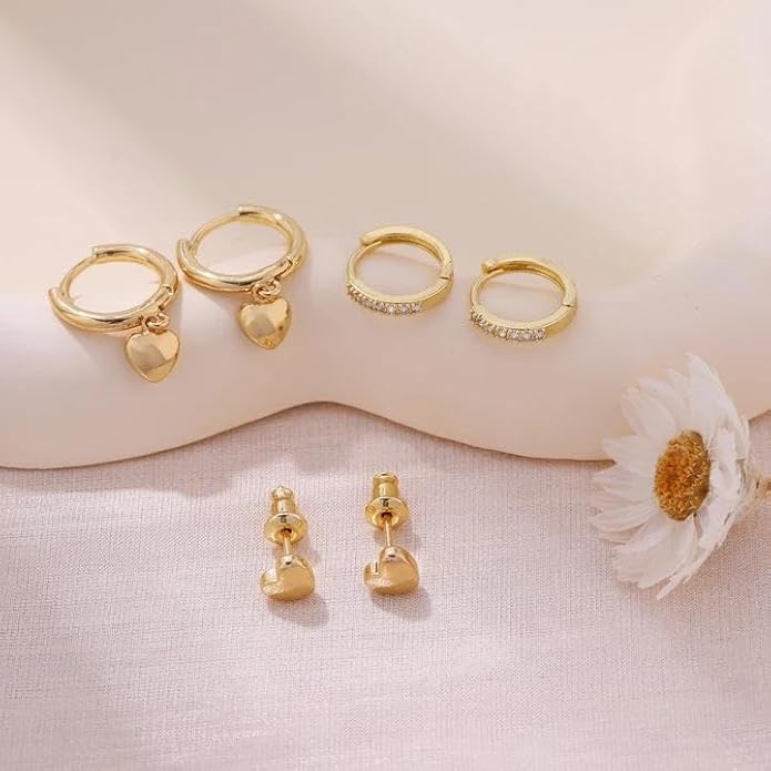 Gold Plated Earrings for Women, 14k Gold Plated Earring Stack Hypoallergenic Pearl Drop Earring Dainty Earrings for Women Trendy Cute Small Huggie Hoop Earring Fashion Womens Jewelry