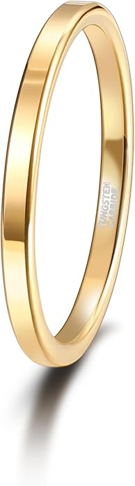 TRUMIUM 2mm 4mm 6mm Tungsten Rings for Women Men's Wedding Bands 24K Gold Plated Beveled Edges Flat High Polished Comfort Fit Size 5-14