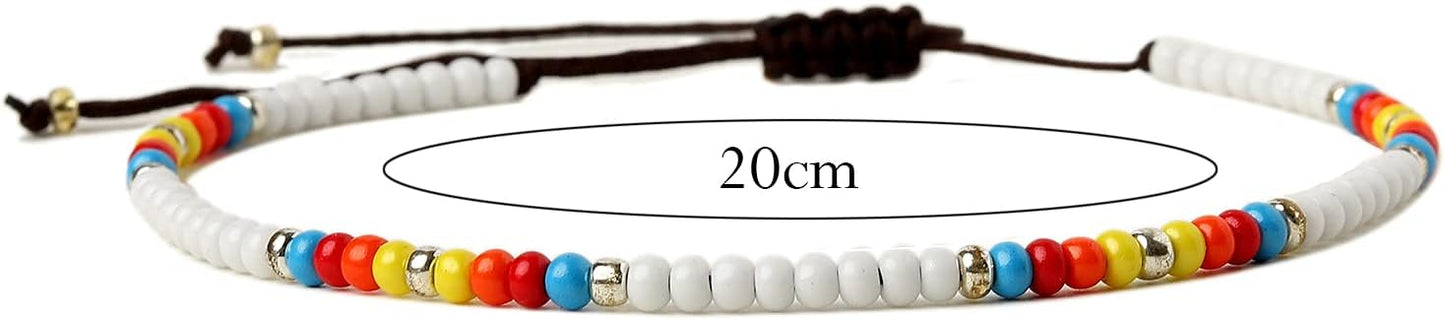 XIJIN 8Pcs Handmade Beaded Anklets for Women Boho Colorful Beads Ankle Bracelets Adjustable Foot Anklet Set