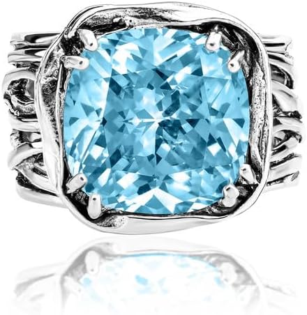 JEAN RACHEL JEWELRY 925 Sterling Silver Ring - Wrap Vintage Design with Cushion Shaped Cubic Zirconia - Hypoallergenic, Lead & Nickel Free - Artisan Handcrafted Statement Rings for Women