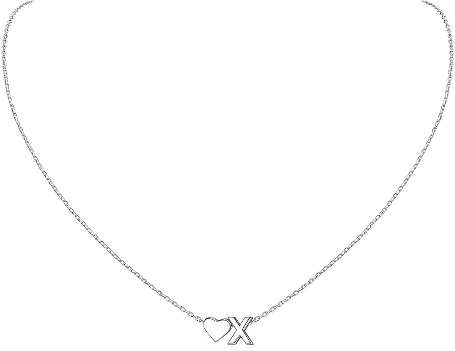 ChicSilver 925 Sterling Silver Heart Initial Necklaces for Women -Dainty Personalized Heart Pendant Letter Alphabet Necklace for Women