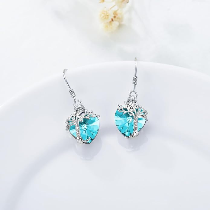 TOUPOP Tree of Life Earrings 925 Sterling Silver Family Tree Dangle Drop Earrings Crystal Jewelry Birthday Christmas Gifts for Women Her