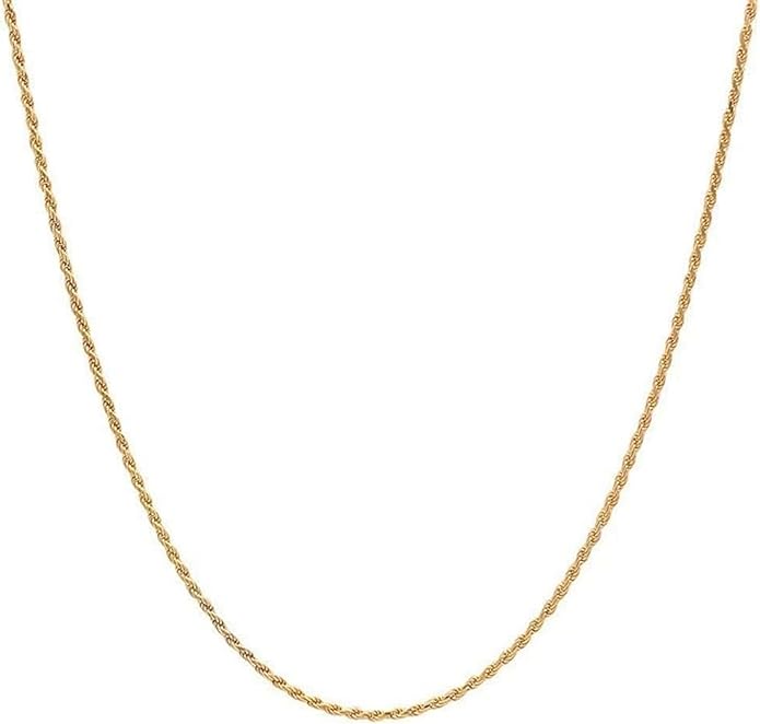 WORLYBEL Solid 14K Yellow Gold Rope Chain Necklace for Men and Women, Lobster Claw Clasp, Jewelry Gift