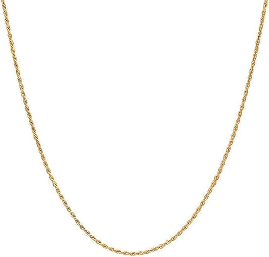 WORLYBEL Solid 14K Yellow Gold Rope Chain Necklace for Men and Women, Lobster Claw Clasp, Jewelry Gift