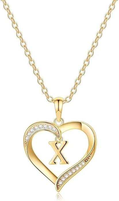 Heart Initial Necklace for Women, 14K Gold Plated Cubic Zirconia Heart Pendant Necklace, Dainty Initial Charm Necklace Letter A to Z Initial Jewelry for Women Girls
