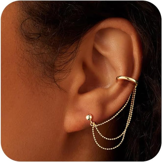 Gold Ear Cuffs Earrings for Women Non Piercing - Clip on Cartilage Earrings Dainty 14K Gold Sterling Silver Plated Cubic Zirconia Huggie Hoop Earring for Women No Tarnish Trendy Jewelry Set