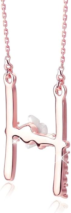 Flower Initial Letter Necklace Pink Red Blue Simulated Pearl Pendant Name Jewelry Made with Austrian Crystals Rose Gold Plated Anniversary Birthday Gifts for Women,18"+2"