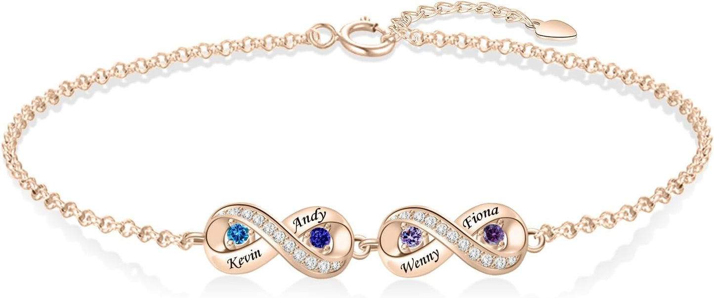 BABOOM Personalized Birthstone Bracelet for Mom Custom Infinity Name Bracelets with 1-8 Birthstones Jewelry Mothers Day Gifts for Women Mother Wife Grandma