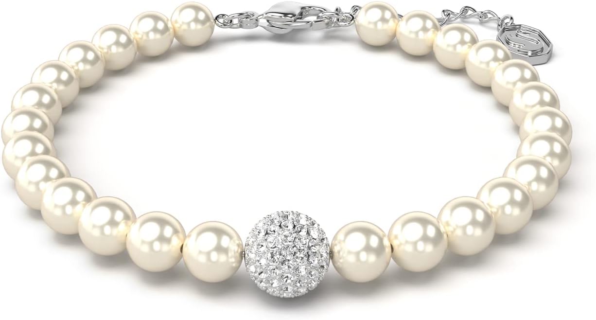 Swarovski Remix Strand Bracelet, Crystal Pearls and Pavé-Set Sphere in a Rhodium Finished Setting, Part of the Remix Collection